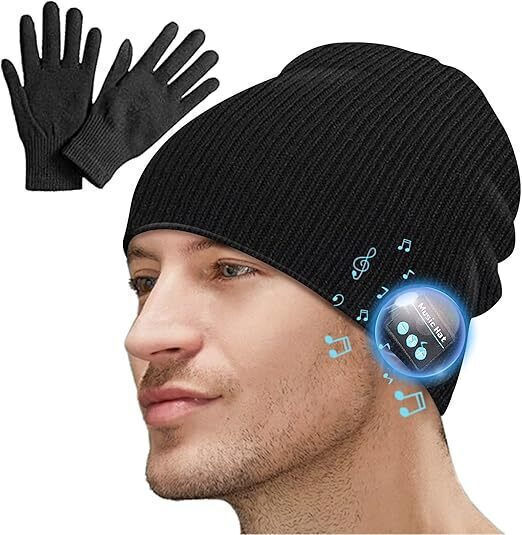 Miserwe Beanie Unisex Σκούφος Με Ακουστικά Πλεκτός σε Μαύρο χρώμα