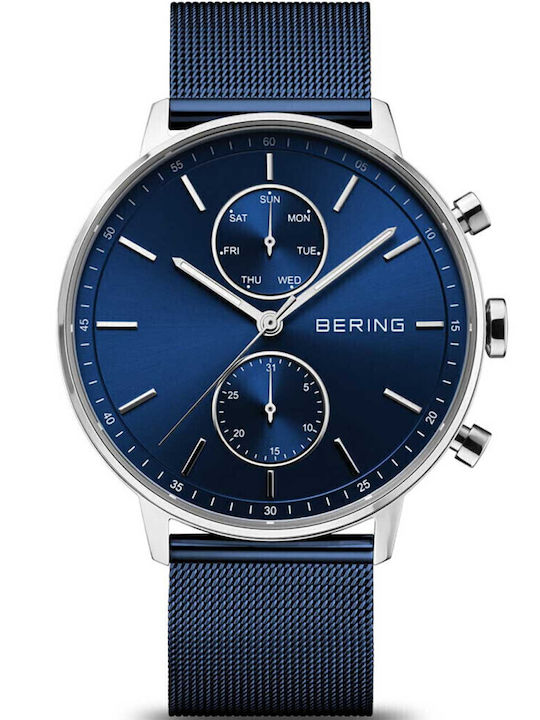 Bering Time Ανδρικό Ρολόι Μπαταρίας με Μπλε Μεταλλικό Μπρασελέ