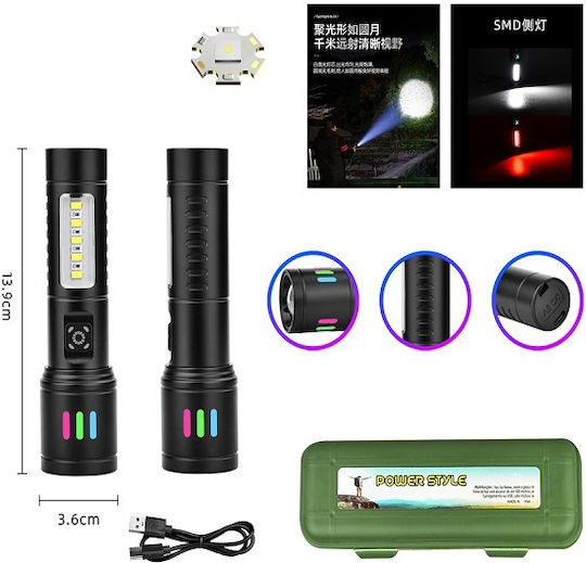Wiederaufladbar Taschenlampe LED mit maximaler Helligkeit 800lm Weiß