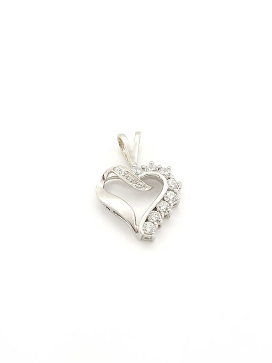 Herz Charm aus Weißgold 14K mit Zirkon