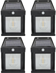 Set of 4 x Solar Wall Lamps 2W 600lm Waterproof IP65 for Garden or Home Black Set of 4 x Solar Wall Lamps 2W 600lm Waterproof IP65 for Garden or Home Black