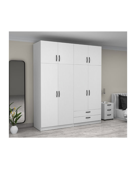 Patru uși Dulap de Haine Victoria cu Spațiu de Depozitare Alb 200x60x240cm
