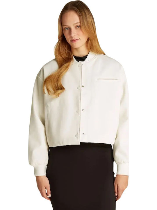 Calvin Klein Women's Short Bomber Jacket for Winter Ivory