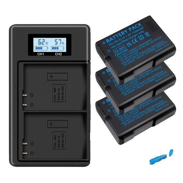 Nikon Coolpix KingMa EN EL14 EN-EL14 Rechargeable Battery Dual USB