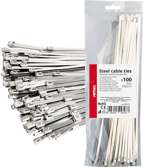 AMiO Plastic Cable Ties 300mmx4.6mm In Gray Colour 100 Pieces 04323