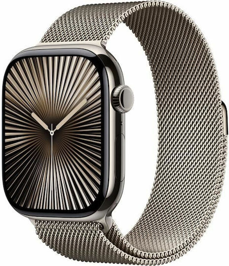 Apple Watch Series 10 Cellular Titanium 46mm Waterproof with eSIM and Heart Rate Monitor (Natural Titanium with Milanese Loop Natural - M/L)