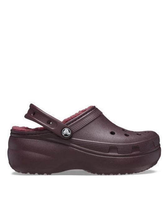 Crocs Classic Platform Lined Clog Damen Clogs mit Pelz Burgundisch 207937-6WD