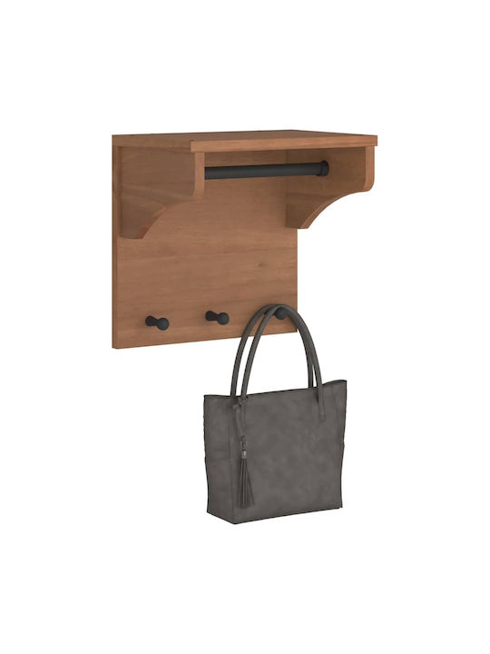 vidaXL Wooden Wall Hanger 3 Hooks Brown 43x30cm