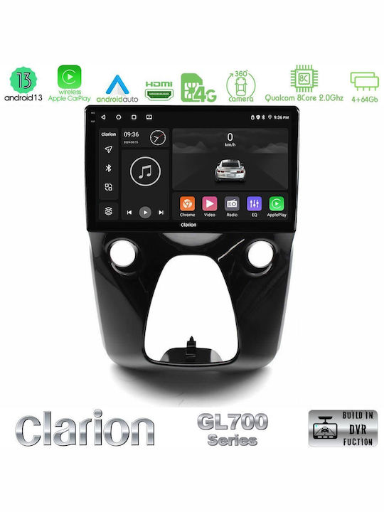 Clarion Auto-Audiosystem für Peugeot 108 / 107 Toyota Aygo Citroen C1 2014 (Bluetooth/USB/WiFi/GPS/Apple-Carplay/Android-Auto) mit Touchscreen 10"