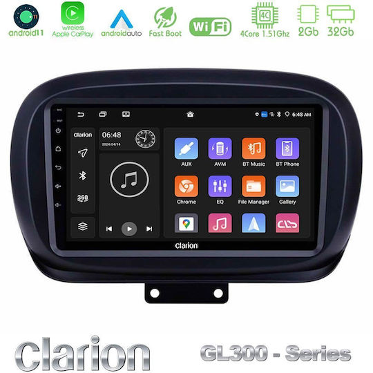 Clarion Auto-Audiosystem für Fiat 500X 2015-2020 (Bluetooth/USB/AUX/WiFi/GPS/Apple-Carplay/Android-Auto) mit Touchscreen 9"