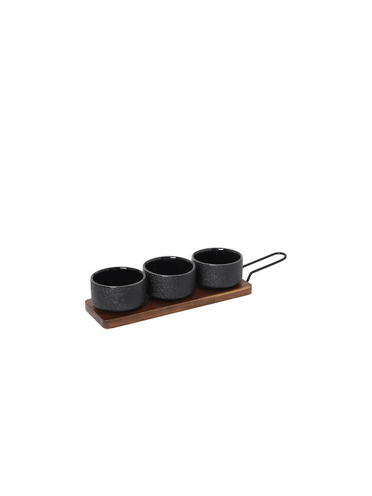 Cryspo Trio Porcelain Dessert Divided Serving Tray with 3 Slots Black Ø6cmxY6cm 10x28x6cm