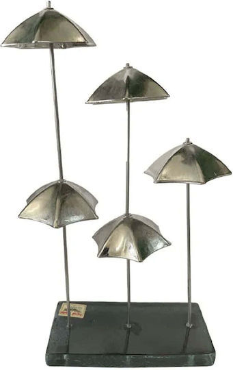 Metall-Tischdekoration mit 5 silbernen Regenschirmen und Glasfuß H20cm