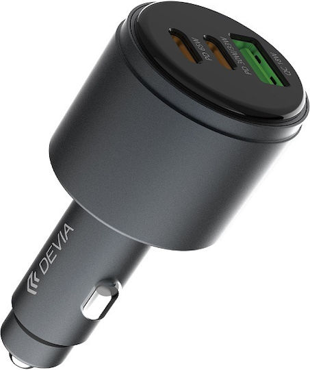 Devia Зарядно за кола 116W 3Спецификация с Портове: 1xUSB 2xType-C Черен Цвят