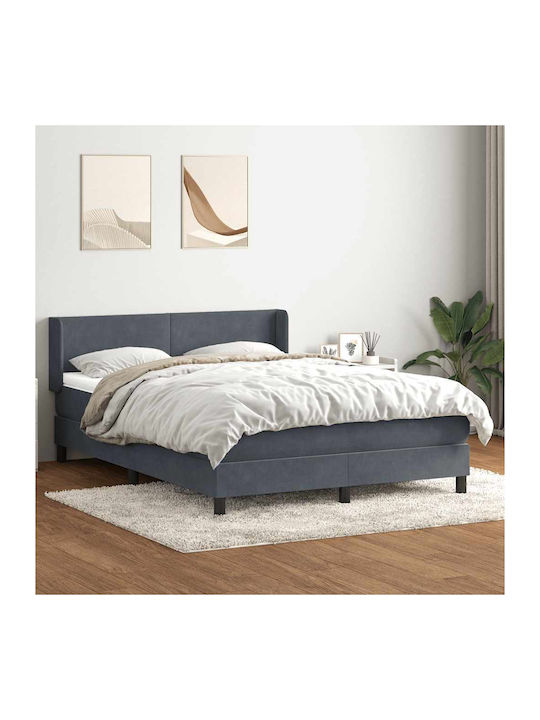 Double Bed Upholstered with Fabric Dark Grey wi...