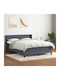 Double Bed Upholstered with Fabric Dark Grey with Slats & Mattress 160x210cm