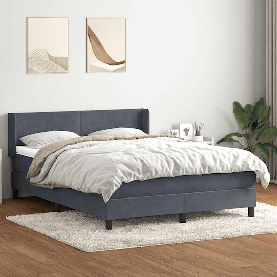 Double Bed Upholstered with Fabric Dark Grey with Slats & Mattress 160x210cm