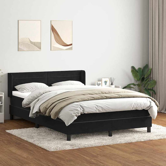 Doppelbett Bezogen Mit Stoff Schwarz mit Lattenrost & Matratze 160x210cm
