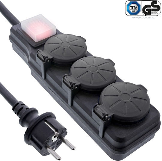 Inline 3-port Outdoor Schuko Power Strip Black 3m 16493o