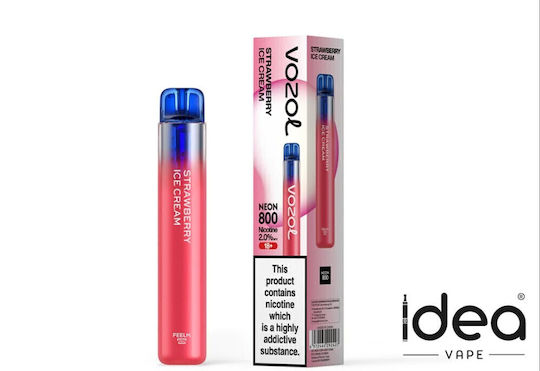 Vozol Neon Disposables E-Cigarette 800 Puffs Ice Cream Strawberry 2ml 20mg Red