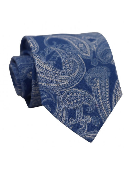 Linen Tie Light Blue White Paisley 8cm