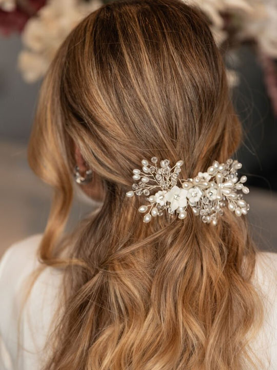Νυφικό Χτενάκι Μαλλιών Ασημί Απόχρωση Poppy Pearl Comb Ba015 Hair Duty Hrd-ba015