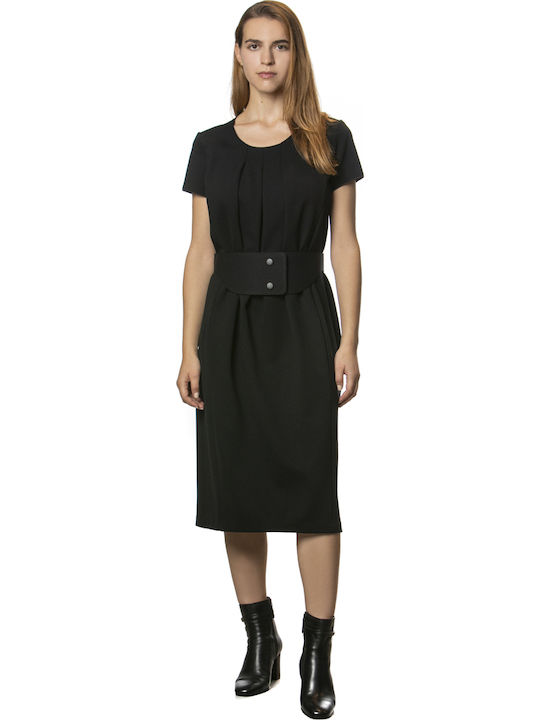 Rochie Midi Mâneca Scurtă Neagră