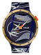 Swatch Golden Damen Uhr mit Blau Kautschukarmband