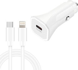 Încărcător Auto Te-p2 Pd20w Usb-c Cablu de Date Type-c la 8 Pin Alb