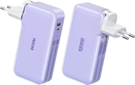 WK WP-46 Power Bank 10000mAh 22.5W with USB-A Port and USB-C Port Purple