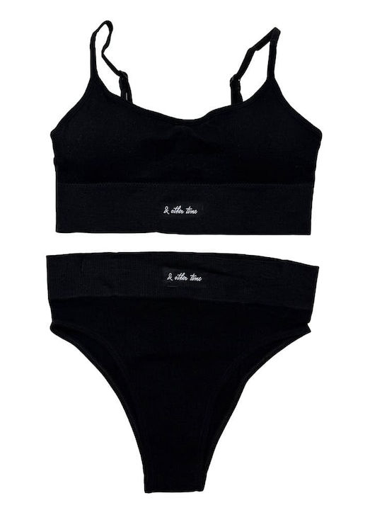 Tress Underwear Set with Sports Bra & Slip Black