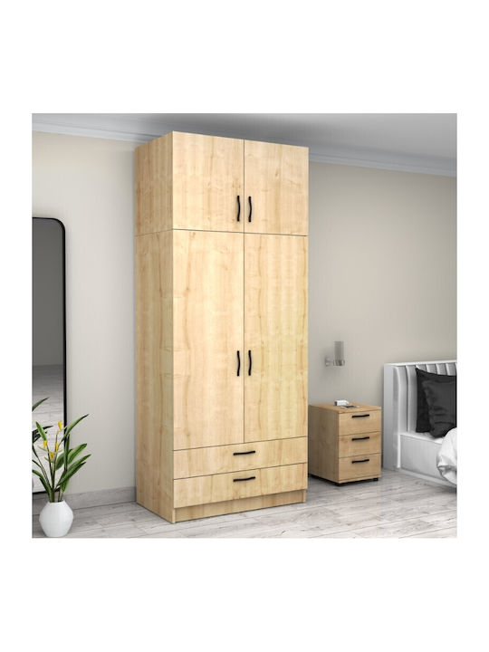 Doppeltür Kleiderschrank Victoria mit Aufsatz Natural Beech 100x60x240cm