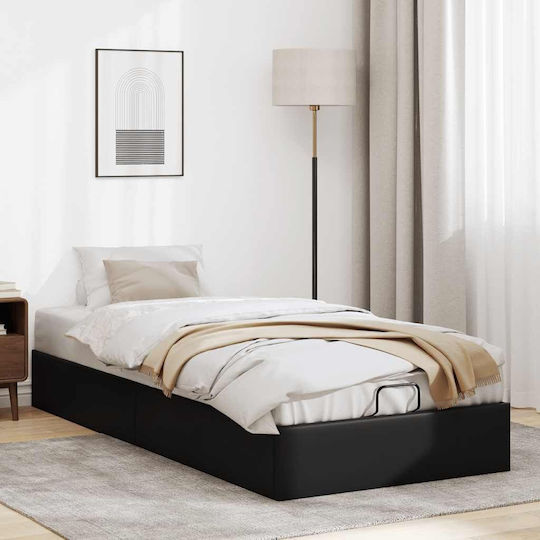 Cadru de Pat Tip Otoman Fără Saltea Negru Piele Ecologică Neagră 80 X 200 Cm