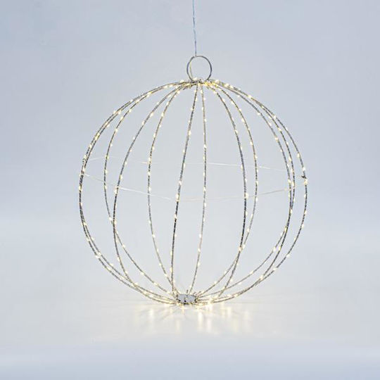 Eurolamp Silberne Metall-Illuminationskugel 40cm 240 Mini-LED mit festem Transformator Silber-Kupferdraht Warmweiße LED 3m Stromverlängerung IP44