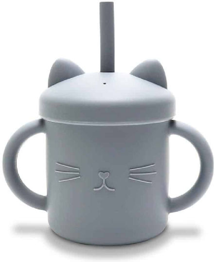 Lorelli Baby Cup with Handles and Straw made of Silicone Gray for 9m+m+