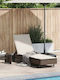 Deckchair Rattan with Cushion & Wheels Brown 200x55x25.5cm.