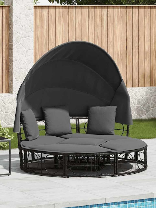 Canapea de exterior cu copertină și perne, ratan sintetic negru, negru