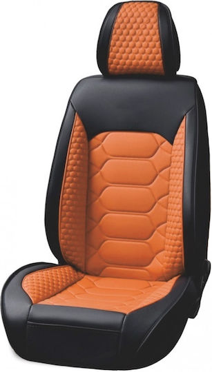 Set Universelle Autositzbezüge Schwarz Orange Kunstleder Vorne Hinten