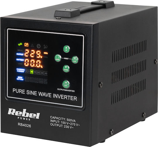 Rebel POWER-500-LFP4 Καθαρού Ημιτόνου Inverter Ισχύος 300W με Τάση Εισόδου 12V
