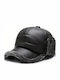 Luciano Faketti Winter Warm Artificial Leather Fleece Lined Thick Windproof Baseball Cap Earmuffs Fashionable Black Knitted Design Comfort in Cold Winter Clothing