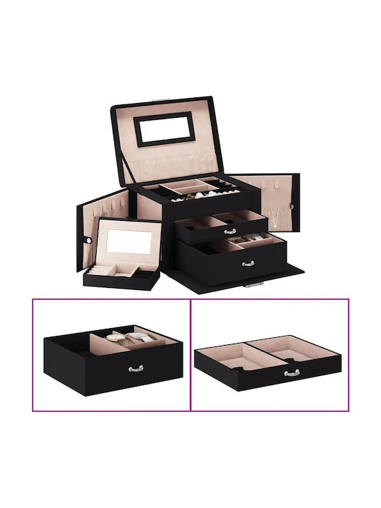 vidaXL Кутия За Бижута От Кадифе Черна 26x18x17.5см
