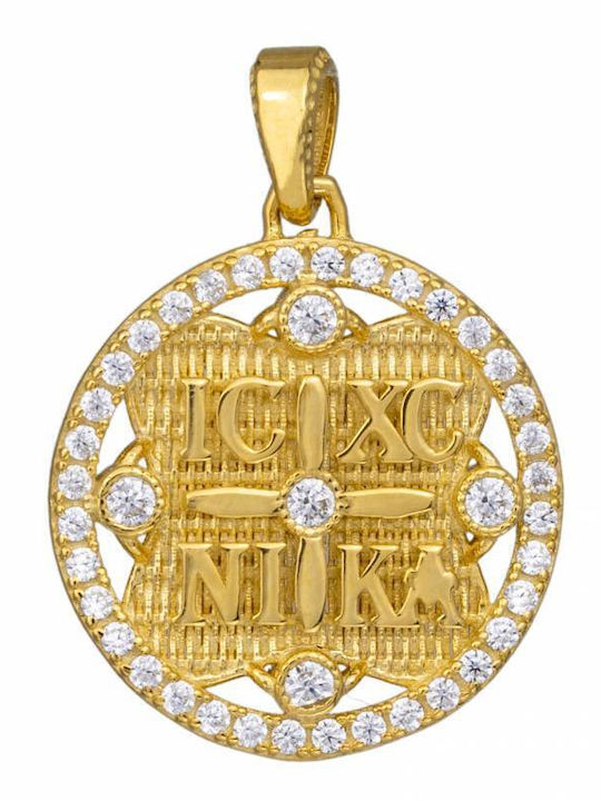 Charm Talisman Constantin Cu Pietre Din Aur Galben 14 Carate Cu Zircon