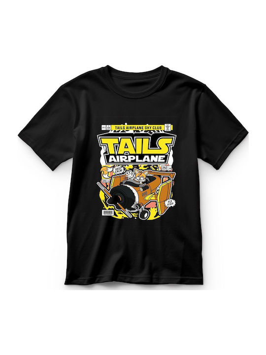 Kinder-T-Shirt Black Sonic Tails Flugzeug