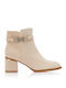 Suede Women's Ankle Boots with Medium Heel Beige