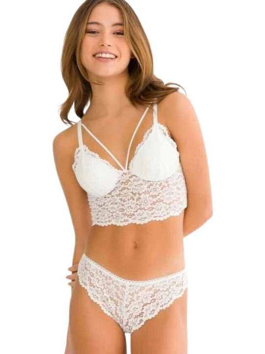 Dyana Lace Underwear Set with Bralette & Brazil White