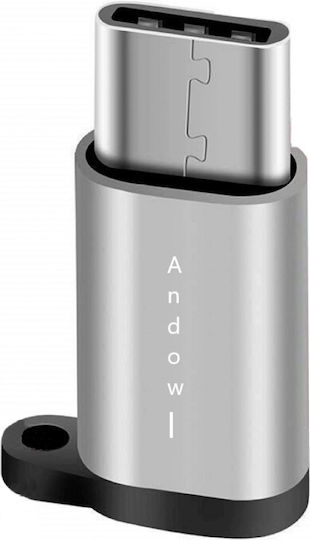 Andowl Q-Z04 Convertor USB-C masculin în micro USB feminin Argintiu 1buc