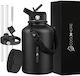 Cool'NMore Stainless Steel Thermos Bottle BPA Free 1.5lt Jet Black with Mouthpiece Loop Straw and Handle