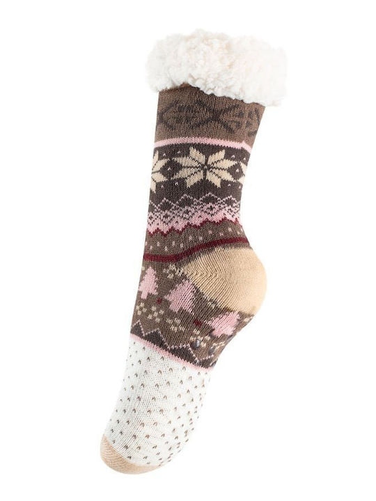 Yenita Dicke Flauschige Rutschfeste Damen-Kniestrümpfe Rosa Braun Einheitsgröße 4119 1 Paar