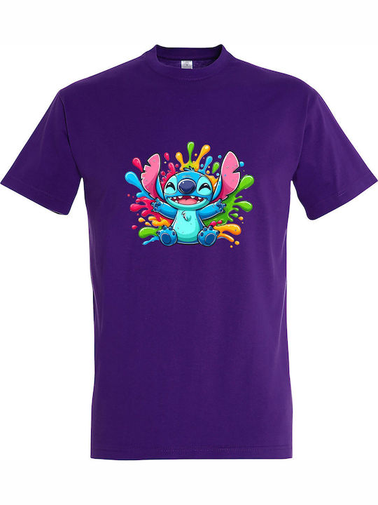 Παιδικό T-shirt Dark Purple Happy Stitch Fanart