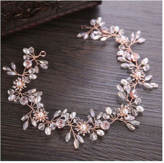 Bridal Hair Vine Rose Gold Rose Gold Crystals Pearls Grace Dimensions 30 x 4cm