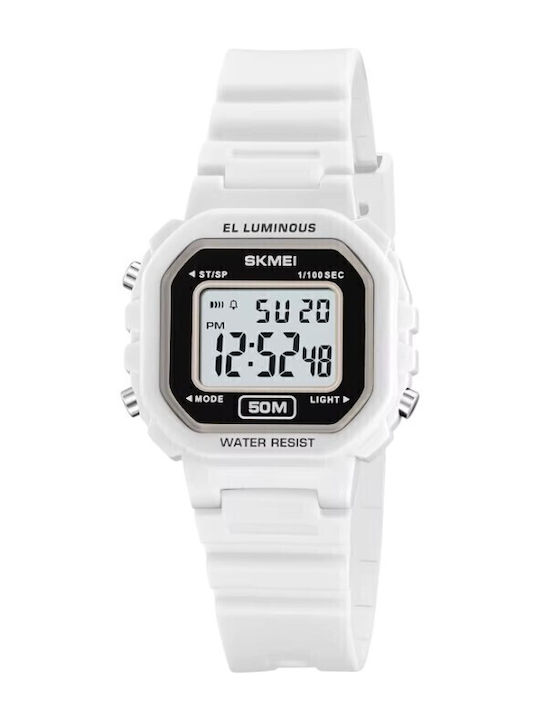 Skmei Digital Womens Watch 30.1mm Battery With White Rubber Strap